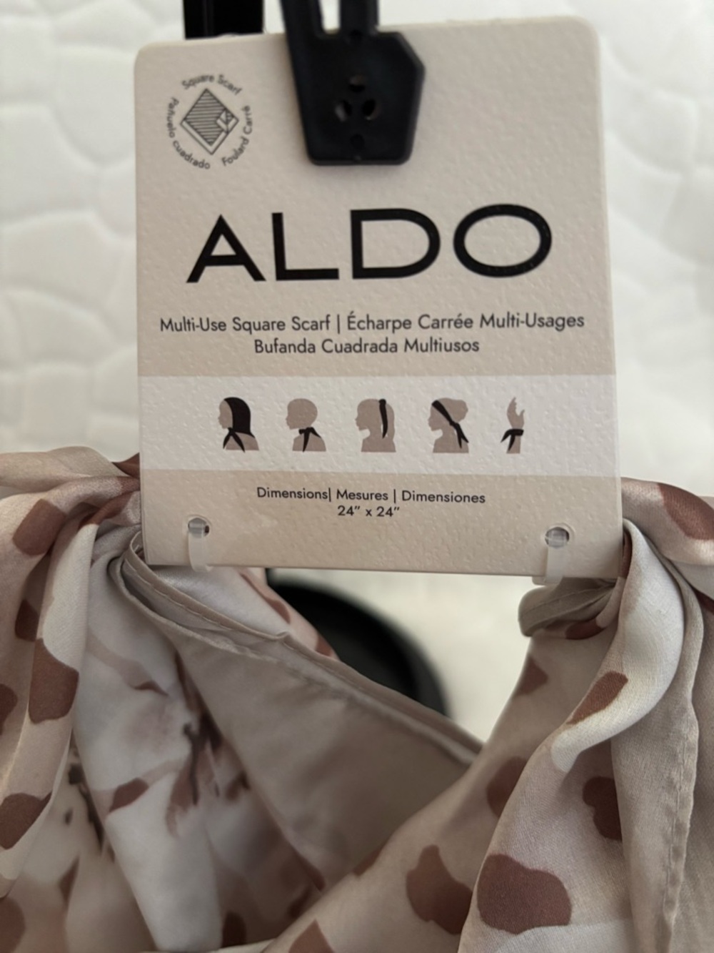 ALDO Multi-Use Square Scarf Taupe Floral & Spot Print - Picture 6 of 9